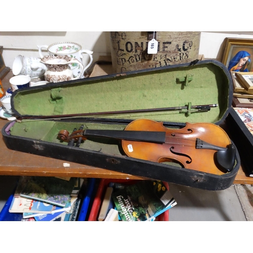 164 - A Cased Vintage Violin & Bow, 1 Piece, 13