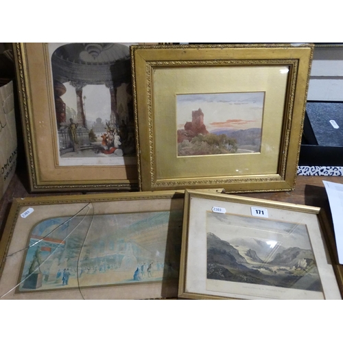 171 - A Group Of Four Antique Engravings & Watercolours