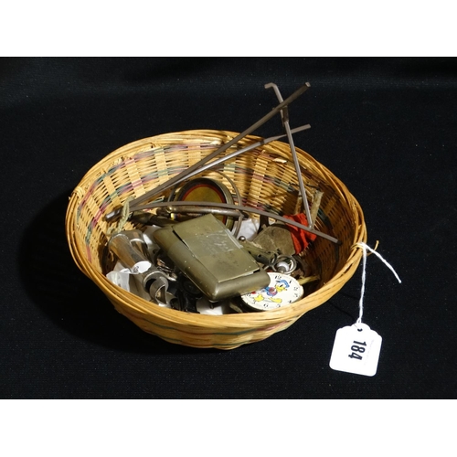 184 - A Small Basket Of Collectables To Include A Quarrymans Snuff Box