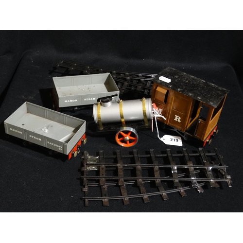 219 - A Quantity Of 32mm Gauge Track Together With A Guards Van, Water Tanker & Two Trucks