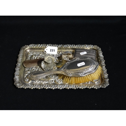 221 - A Silver Cigarette Case, Together With A Plated Dressing Table Tray Etc