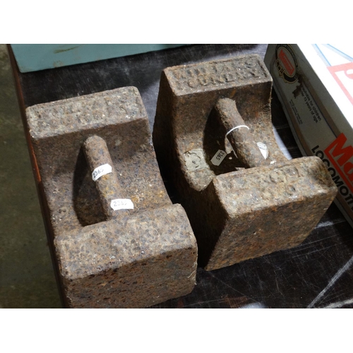 225 - Two Antique 56lb Weights Stamped Williams Foundry, Llangefni