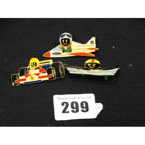 299 - Three Robinsons Jam Pin Badges, Pilot, Racing Car Driver & Swimmer