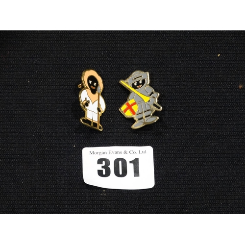 301 - Two Robinsons Jam Pin Badges, Inuit & Knight In Armour