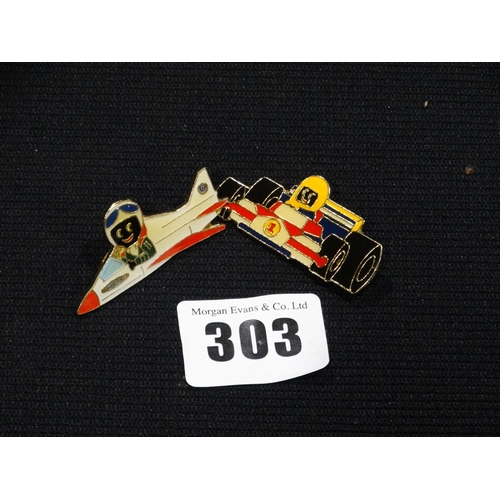 303 - Two Robinsons Jam Pin Badges, Racing Car Driver & Pilot