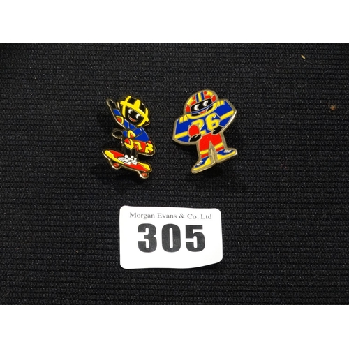 305 - Two Robinsons Jam Pin Badges, American Footballer & Skateboarder