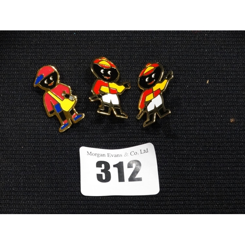 312 - Three Robinsons Jam Pin Badges, Jockey (Two) & Newspaper Boy