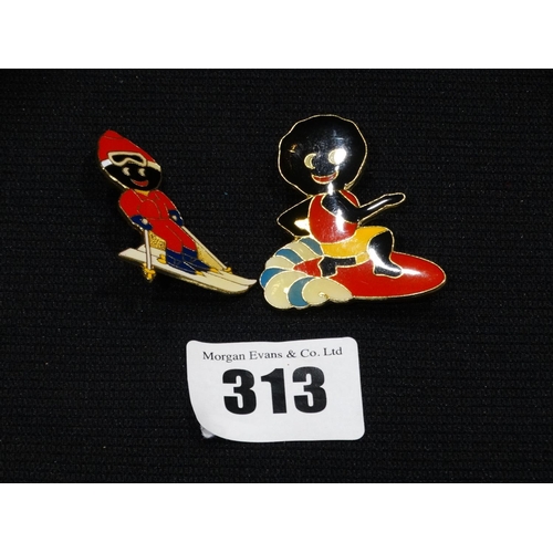 313 - Two Robinsons Jam Pin Badges, Skier & Surfer