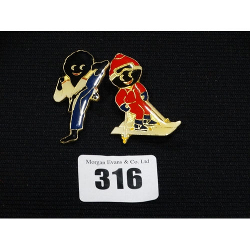 316 - Two Robinsons Jam Pin Badges, Skier & Karate