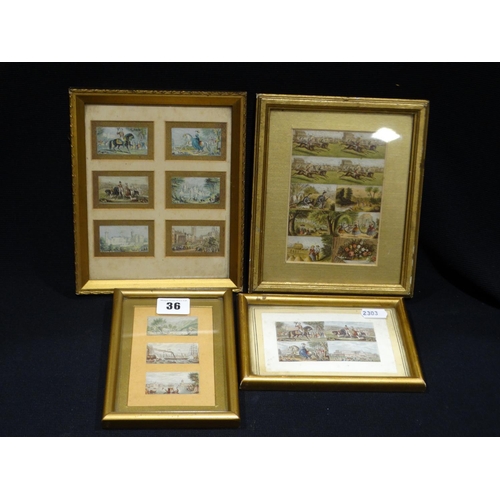 36 - Four Antique Single Framed Groups Of Engravings Including Scenes Of Venice