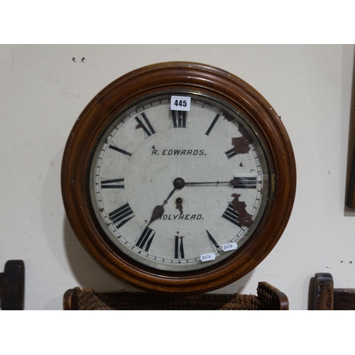 445 - A Circular Dial Station Type Clock With Fusee Movement, The Dial Marked R. Edwards, Holyhead