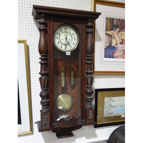 459 - A Late Victorian Twin Weight Pendulum Wall Clock