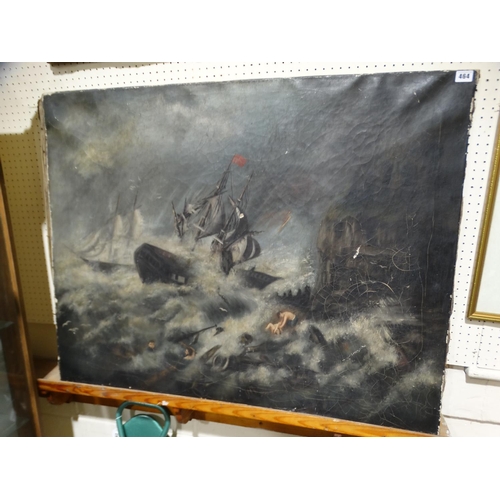 464 - R. Wynne, Oil On Canvas, Naive Study Of A Shipwreck In Rough Seas Dated 1874, Unframed, 33 X 42