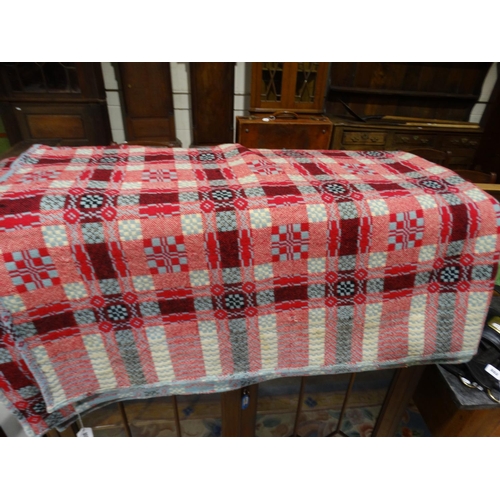 550 - A Red & Cream Ground Welsh Woollen Blanket