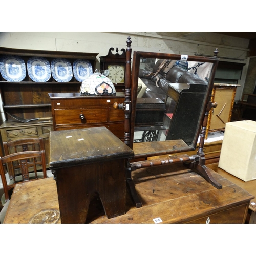 554 - A Victorian Mahogany Framed Toilet Mirror, Together With A Vintage Stool