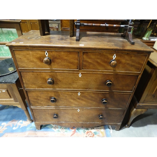 555 - An Antique Oak Chest Of Two Short & Three Long Drawers On Bracket Feet