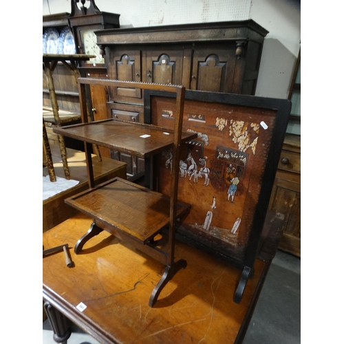 560 - An Early 20thc Folding Cake Stand, Together With A Fire Screen