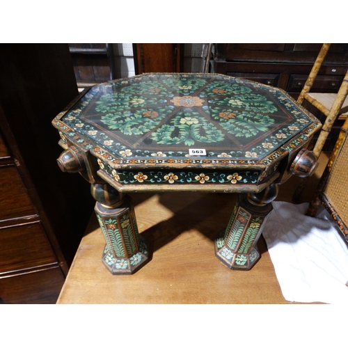 563 - An Anglo Indian Octagonal Topped Occasional Table With Floral Painted Pattern, Believed To Have Orig... 