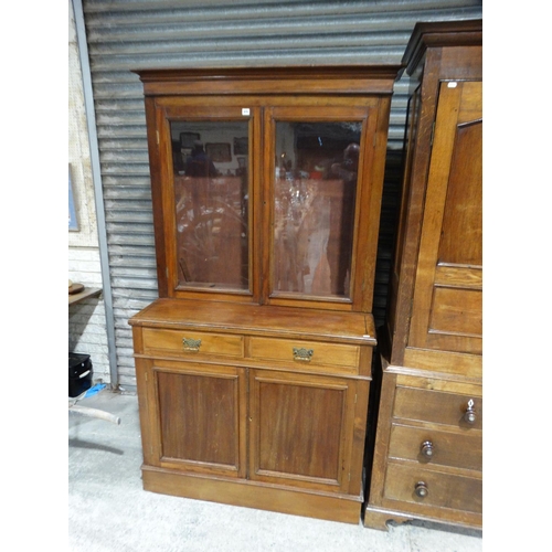 575 - An Antique Mahogany One Piece Four Door Bookcase Cupboard (Possibly Marine Related)