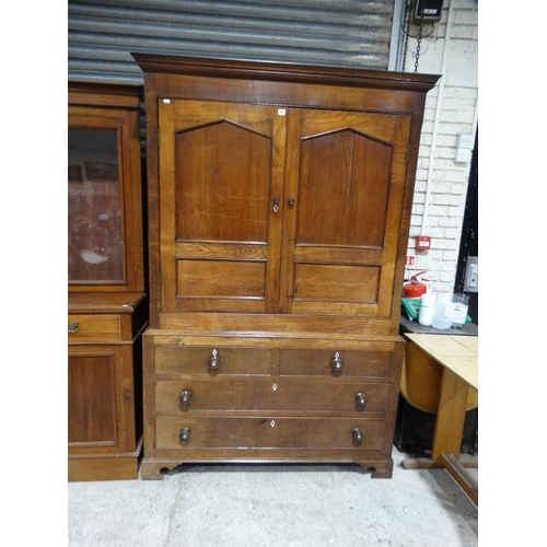 576 - A 19thc Oak Two Piece Welsh Press Cupboard The Upper Portion Having Two Cupboard Doors, The Base Hav... 