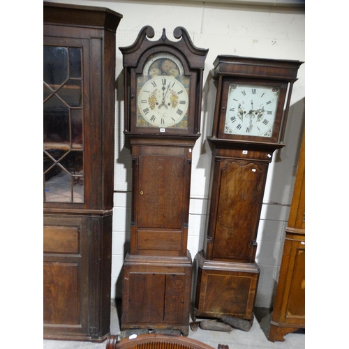 580 - An Antique Oak Encased Long Case Clock With Arched & Painted Dial With Eight Day Movement, Signed