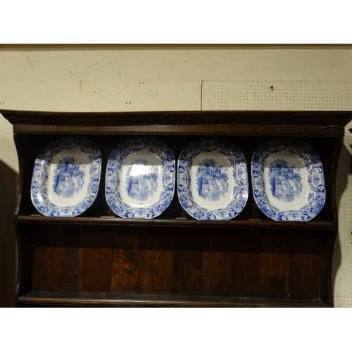 585 - Four Blue & White Transfer Decorated Pottery Meat Plates In The Warwick Vase Pattern, 18