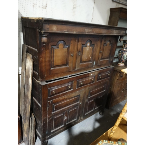 587 - An Antique Oak Welsh Deuddarn With An Arrangement Of Cupboards & Drawers, 57