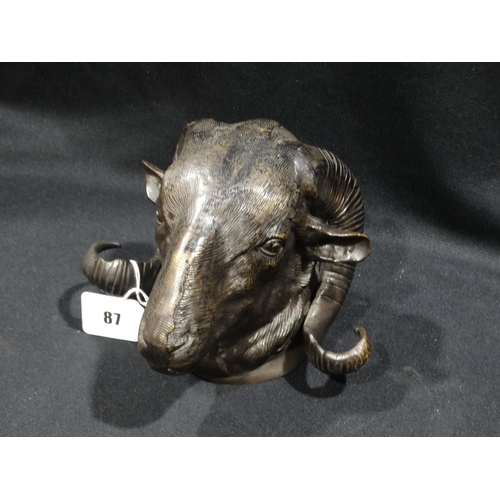 87 - A 20thc Bronze Wall Piece In The Form Of A Ram`s Head