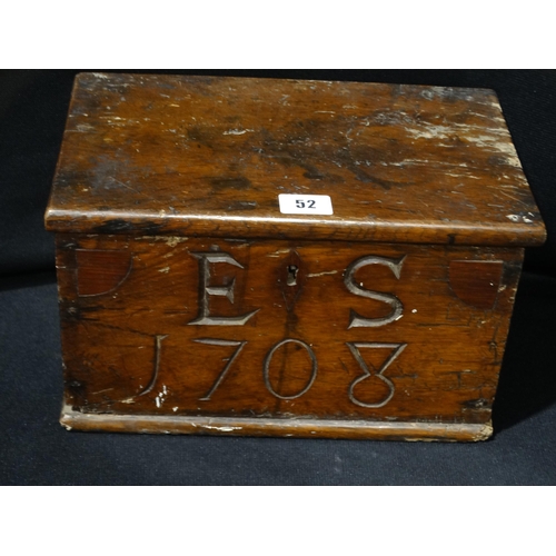 52 - An 18thc Oak Candle Box With Initials & Date 1708, 12