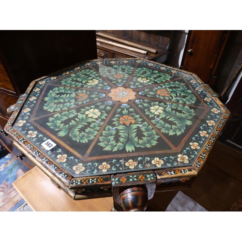 563 - An Anglo Indian Octagonal Topped Occasional Table With Floral Painted Pattern, Believed To Have Orig... 