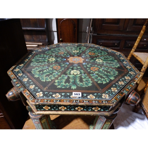 563 - An Anglo Indian Octagonal Topped Occasional Table With Floral Painted Pattern, Believed To Have Orig... 