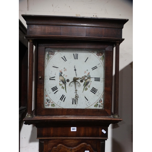 581 - An Antique Mahogany Encased Long Case Clock With Square Painted Dial & Thirty Hour Movement