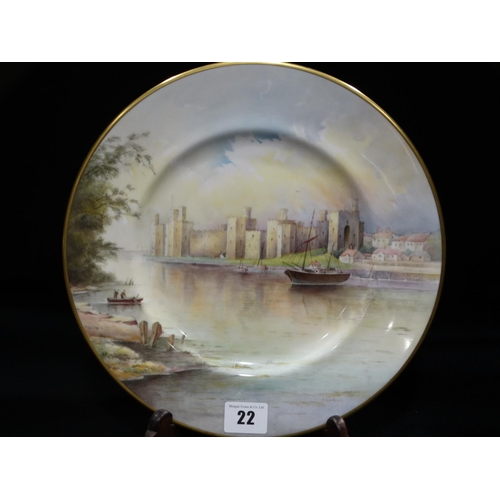 22 - A Minton China Circular Plate With Hand Painted View Of Caernarfon Castle, Signed