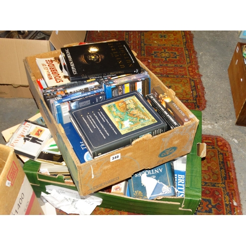 340 - Two Boxes Of Books And Dvds Etc