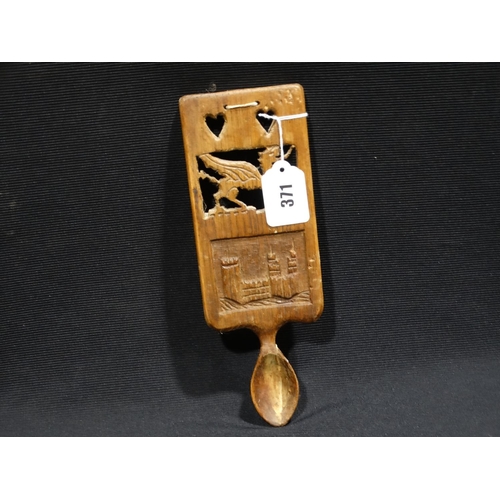 371 - A Vintage Carved Welsh Wooden Love Spoon