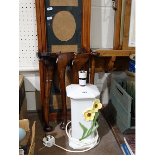 415 - Four Reclaimed Cabriole Wooden Legs Together With A Pottery Table Lamp Etc