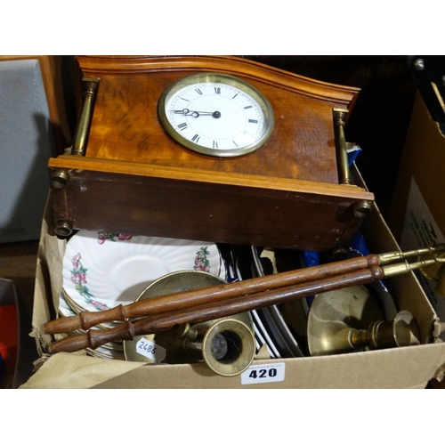 420 - A Box Of Tea Ware And Collectables To Include A Table Clock