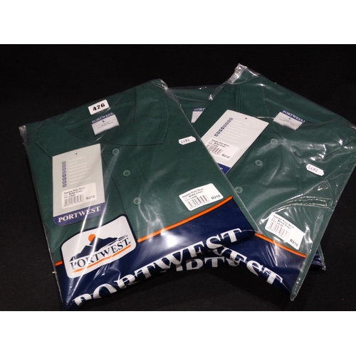 426 - Three New And Packaged Bottle Green Polo Shirts, Size Large