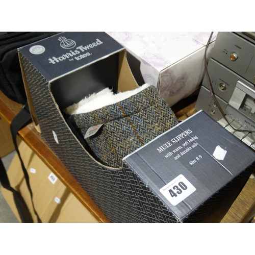 430 - A New And Boxed Pair Of Harris Tweed Slippers, Size 8/9