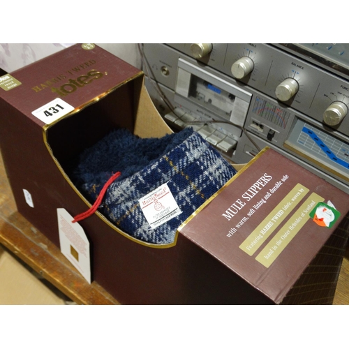 431 - A New And Boxed Pair Of Harris Tweed Slippers, Size 8/9