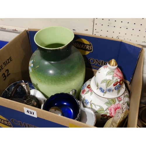 437 - A Box Of Pottery And Glassware