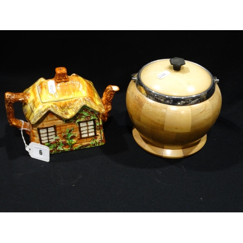 6 - A Cottage Ware Tea Pot Together With A Biscuit Barrel