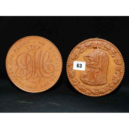 63 - Two Pottery Plaques Showing An Anglesey Penny