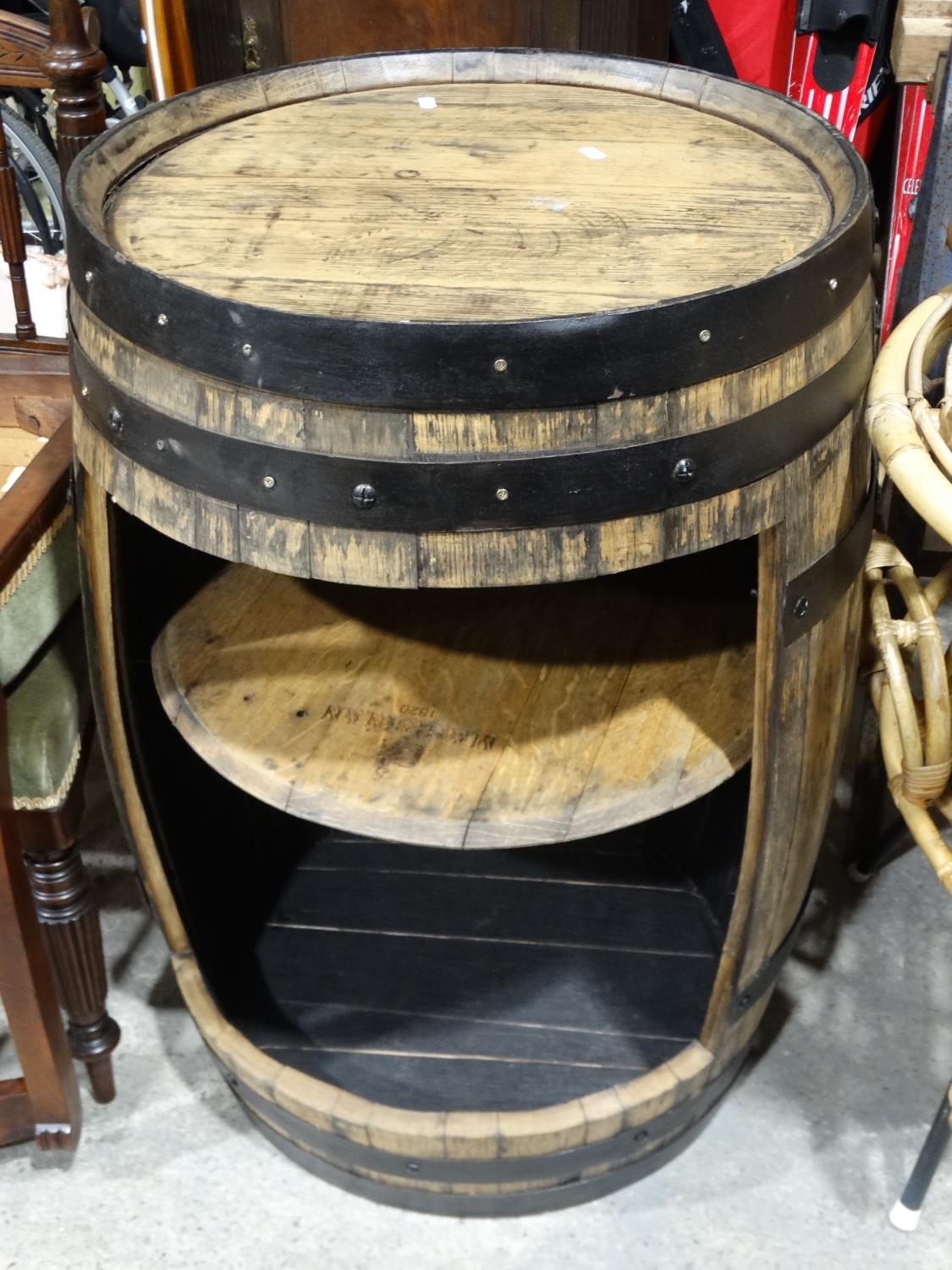 An Oak Barrel Bar Table