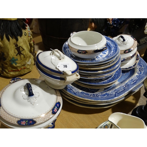 70 - A Group Of Willow Pattern And Other Pottery Dinnerware