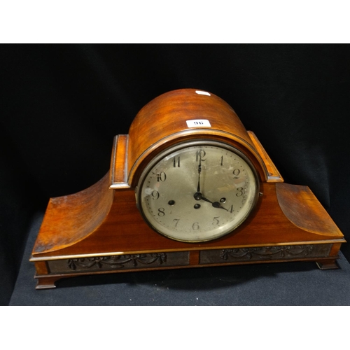 96 - An Edwardian Polished Mahogany Mantel Clock With Circular Silvered Dial