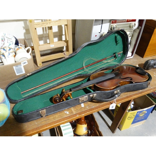 286 - A Cased Violin & Bow, Fake Stradavarious Label