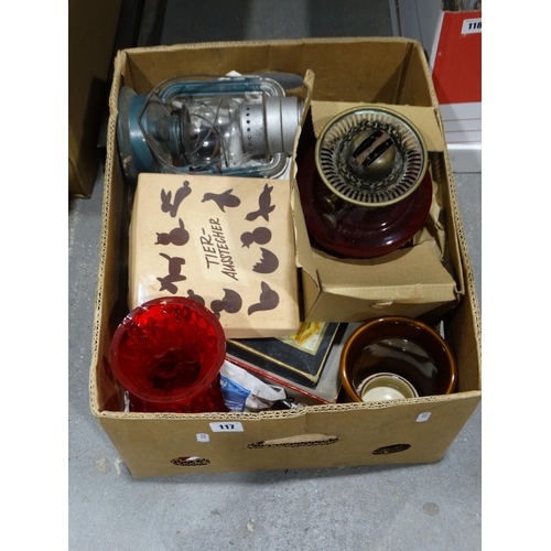 117 - A Box Of Various To Include An Oil Lamp Reservoir