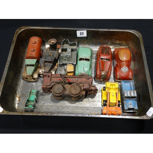 27 - A Tray Of Vintage Clockwork & Other Model Vehicles To Include Schuco