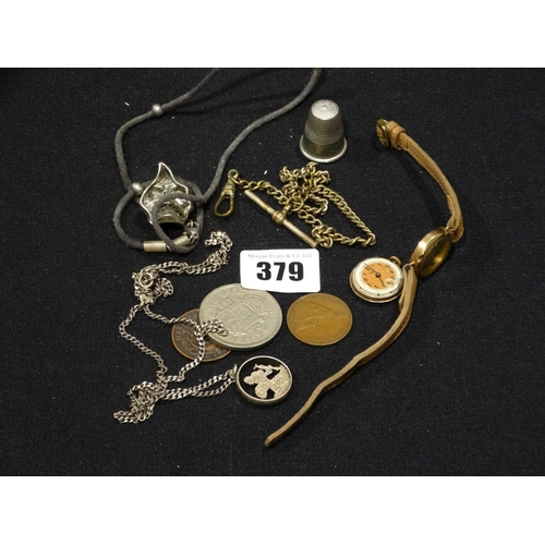 379 - A Bag Of Mixed Jewellery, Coins Etc To Include A Scrap 9ct Gold Wrist Watch